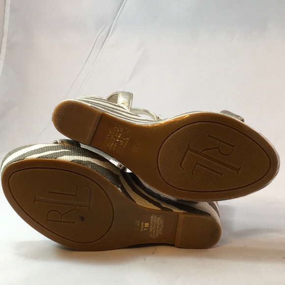 Ralph Lauren Disha Zebra Print Wedge Gold Sandal - Picture 4 of 8